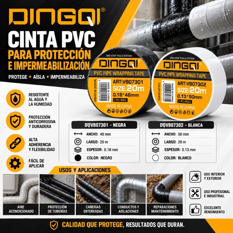 DINGQI CINTA PVC BLANCA USO PROTECCION E IMPERMEABILIZACION DE TUBERIAS 20MX48MM Dingqi Cinta Pvc Blanca Uso Proteccion E Impermeabilizacion De Tuberias 20mx48mm