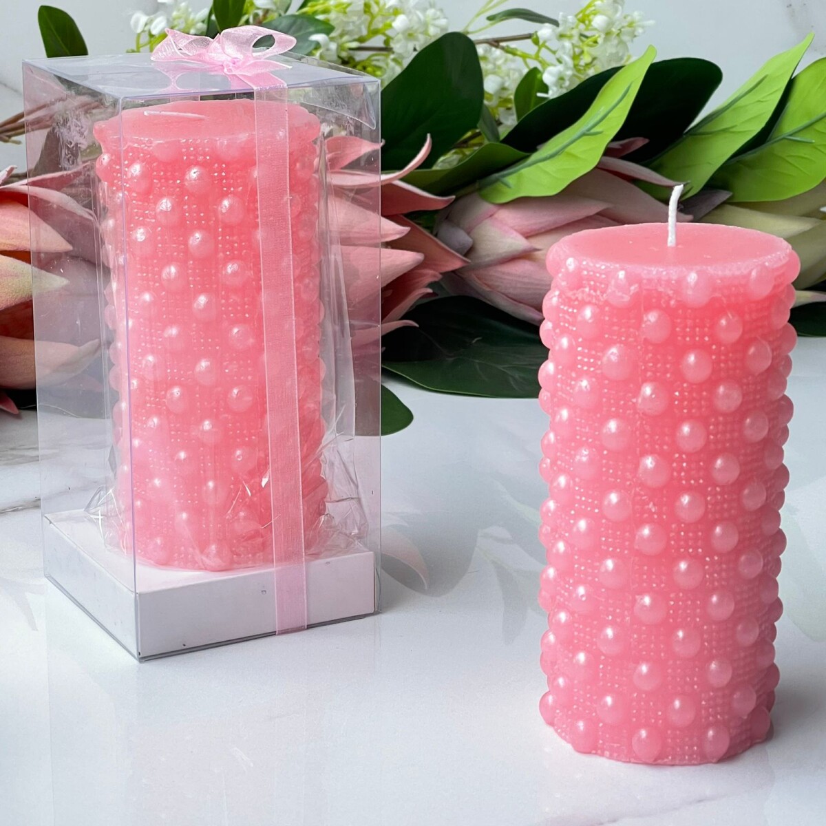 Juego De 2 Velas Decorativas Rosada Alto 13cm x Ø 7cm 