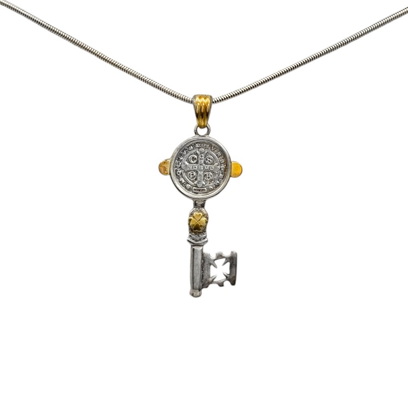 Dije llave San Benito - Plata y oro- Sin piedra- CP5060 sinpiedra