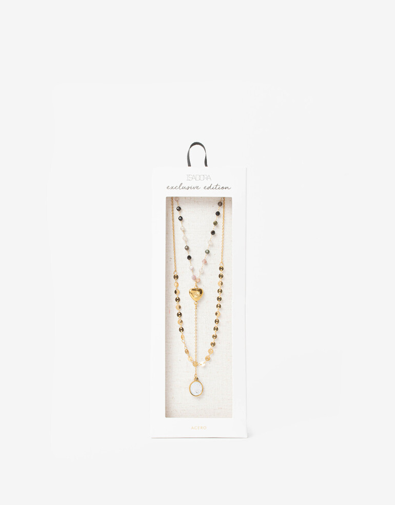 Collares Cortos Piedras Collar De Acero Con Piedras - Dorado