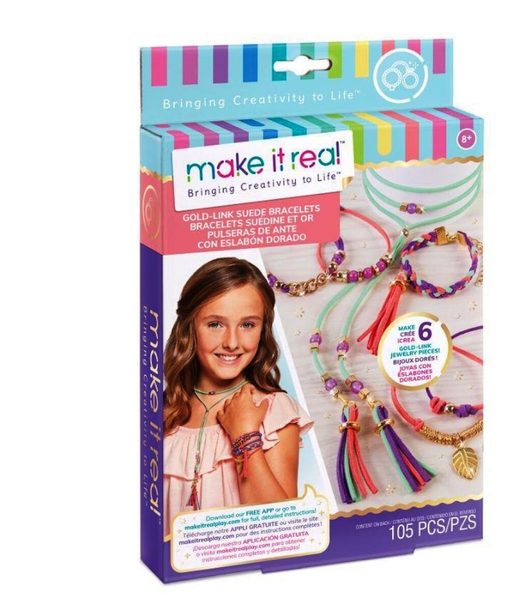 Make It Real - Pulseras de ante con eslabón dorado 