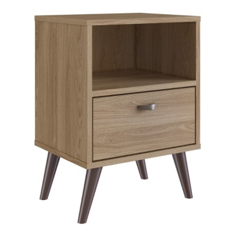 Mesa De Luz Nordica Retro Dormitorio 1 Estantes 1 Cajon Pro Marrón