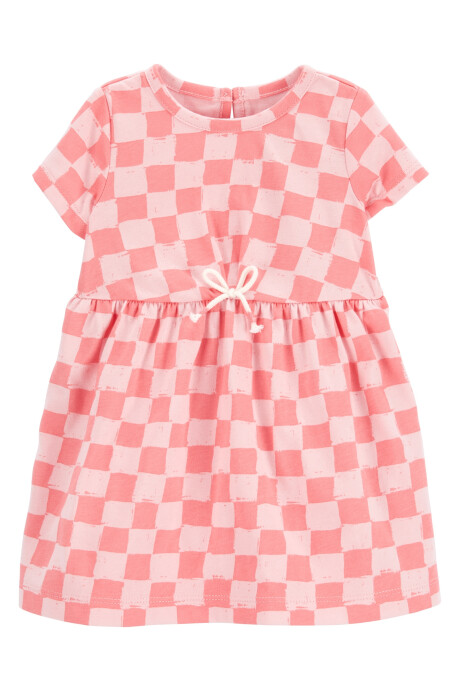 Vestido de algodón, con lazo, diseño a cuadros Sin color