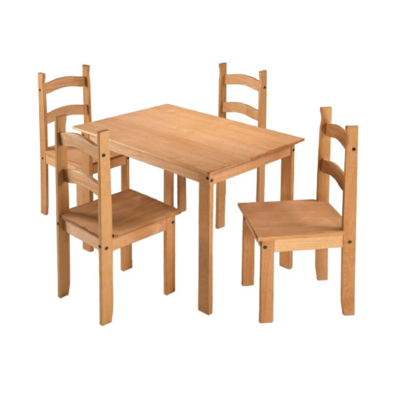 Juego de Comedor 4 Sillas Madera Natural Estilo Mexicano Mesa 100 cm Juego de Comedor 4 Sillas Madera Natural Estilo Mexicano Mesa 100 cm