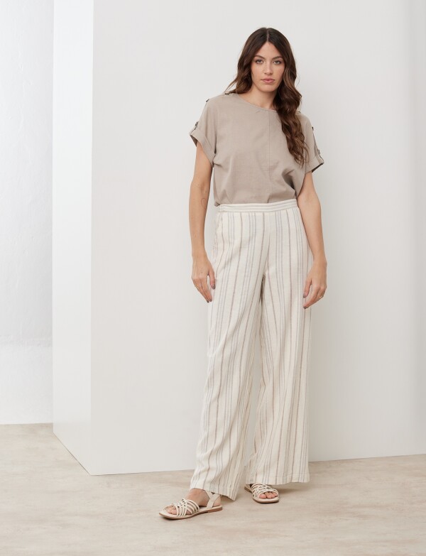 Pantalon Lino Wide Leg BEIGE/MULTI
