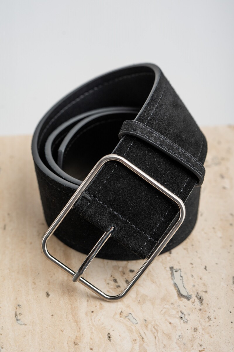 Cinto Cuero Hebilla Cuadrada Negro