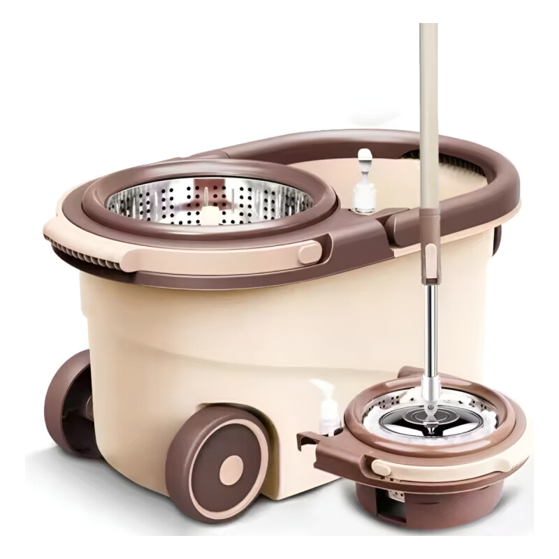 Balde Trapeador Centrifugado Acero Inox 5lts + Mopa Beige