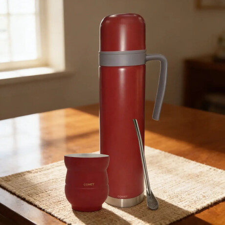 Set Termo 750ml con manija +mate 140ml +bombilla regalo Bordó