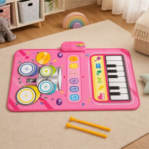 Alfombra Musical Infantil 2 en 1 Piano y Batería 80 x 55 cm Rosa