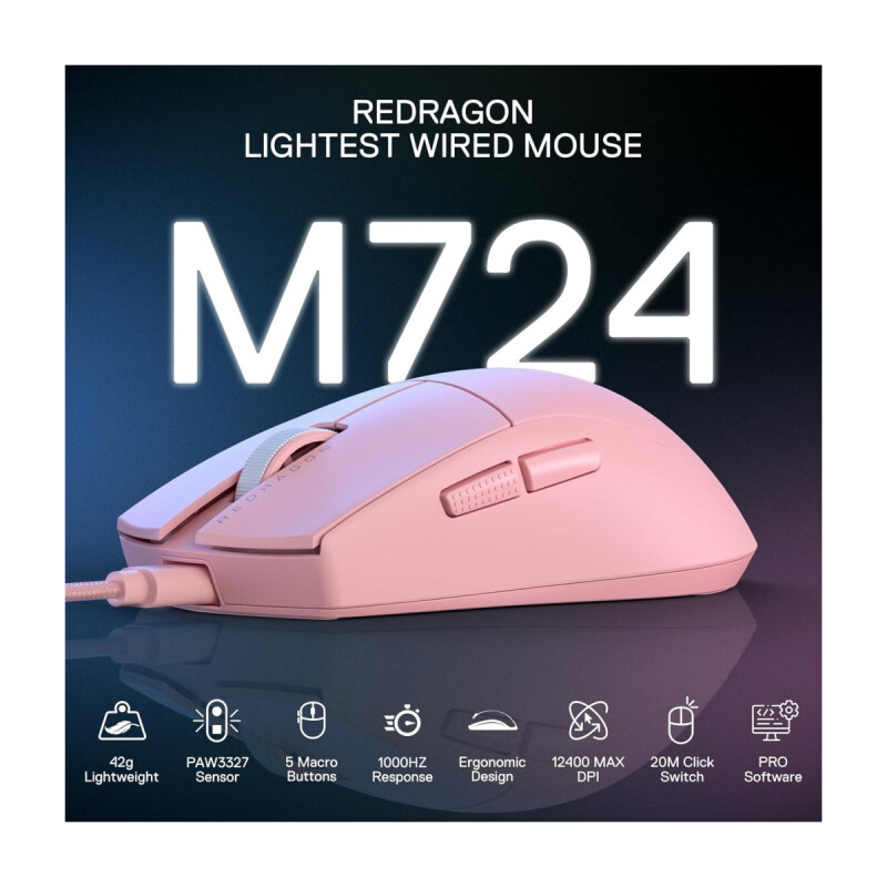 Mouse Gamer Redragon King M724 1K Pink Mouse Gamer Redragon King M724 1K Pink