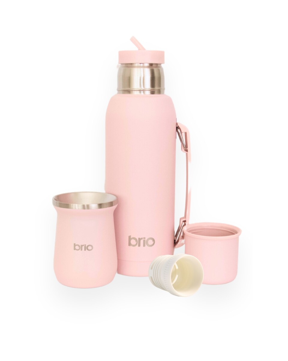 Set De Termo 1 Litro Y Mate Diseño Clásico brio Acero Inox - Rosa 