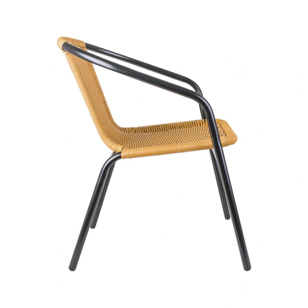 Silla exterior de metal y ratán con apoyabrazos Beige
