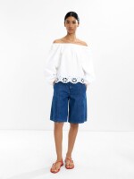 Blusa De 100% Algodón Con Manga Abullonada blanco