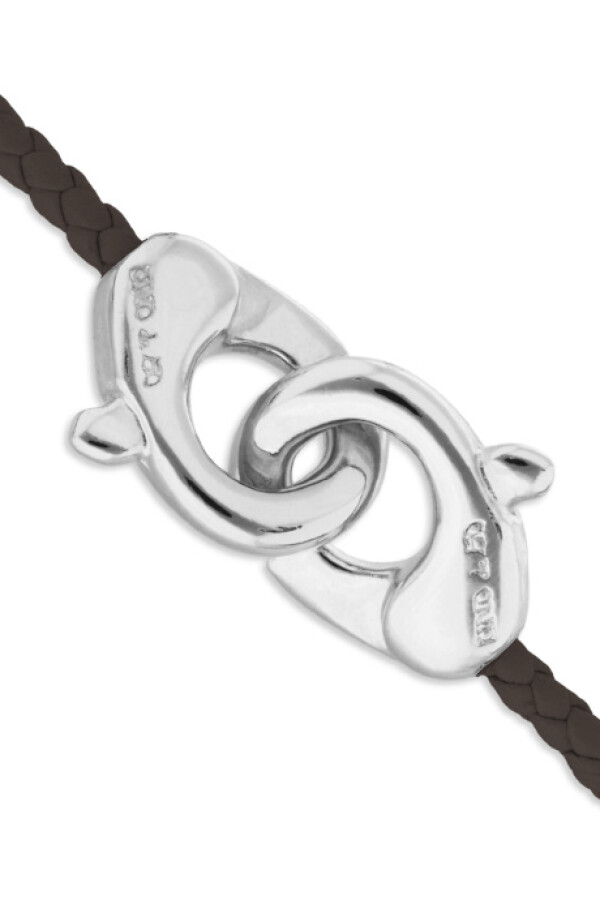PULSERA DE CUERO MARRÓN CON MOSQUETÓN ENTRELAZADO BAÑADO EN PLATA Pulsera