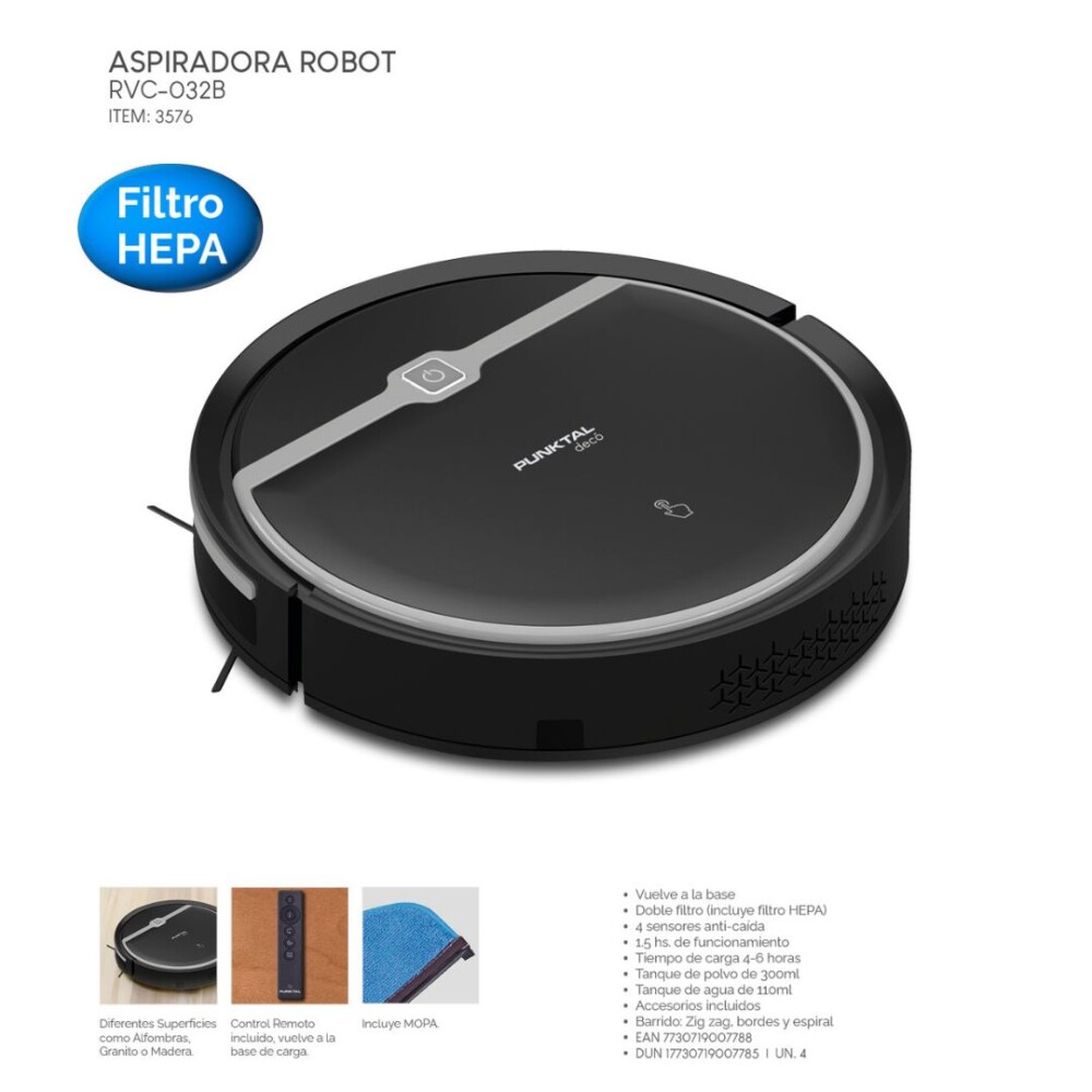 Aspiradora robot Polvo y Agua con Filtro Control Remoto Punktal Aspiradora robot Polvo y Agua con Filtro Control Remoto Punktal