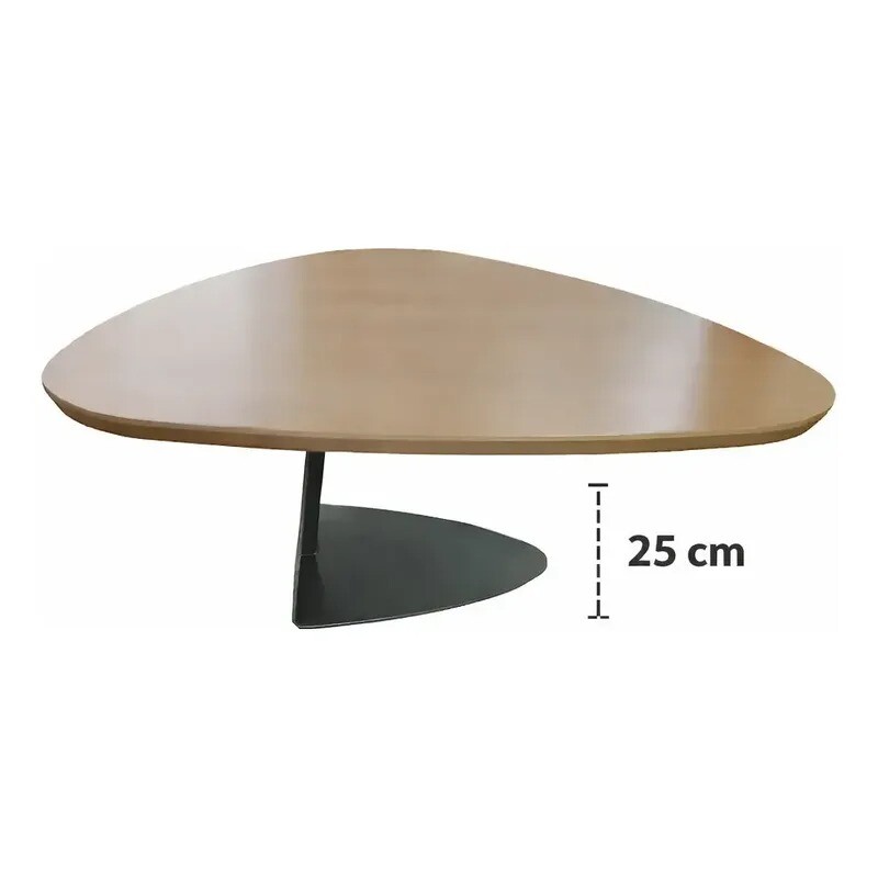 Mesita De Centro de 3 lados tapa madera clara base en hierro color chocolate suave Mesita De Centro de 3 lados tapa madera clara base en hierro color chocolate suave