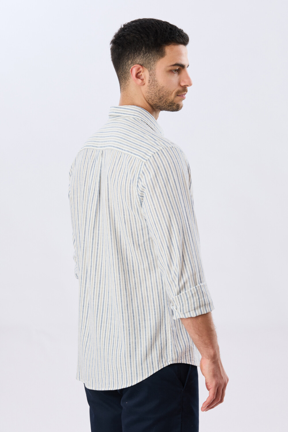 CAMISA RAYADA DE LINO Verde