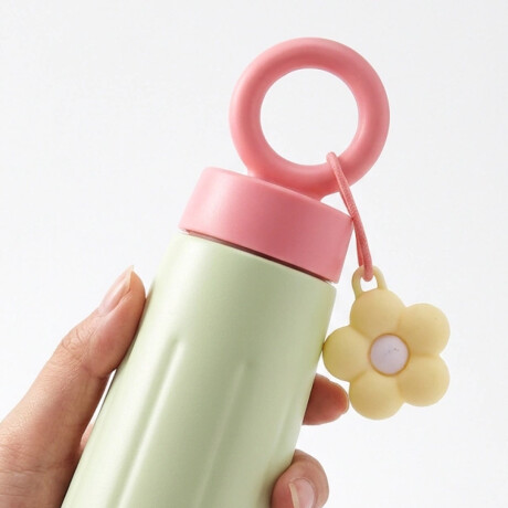Botella térmica de acero con asa y colgante de flor 450ml Verde