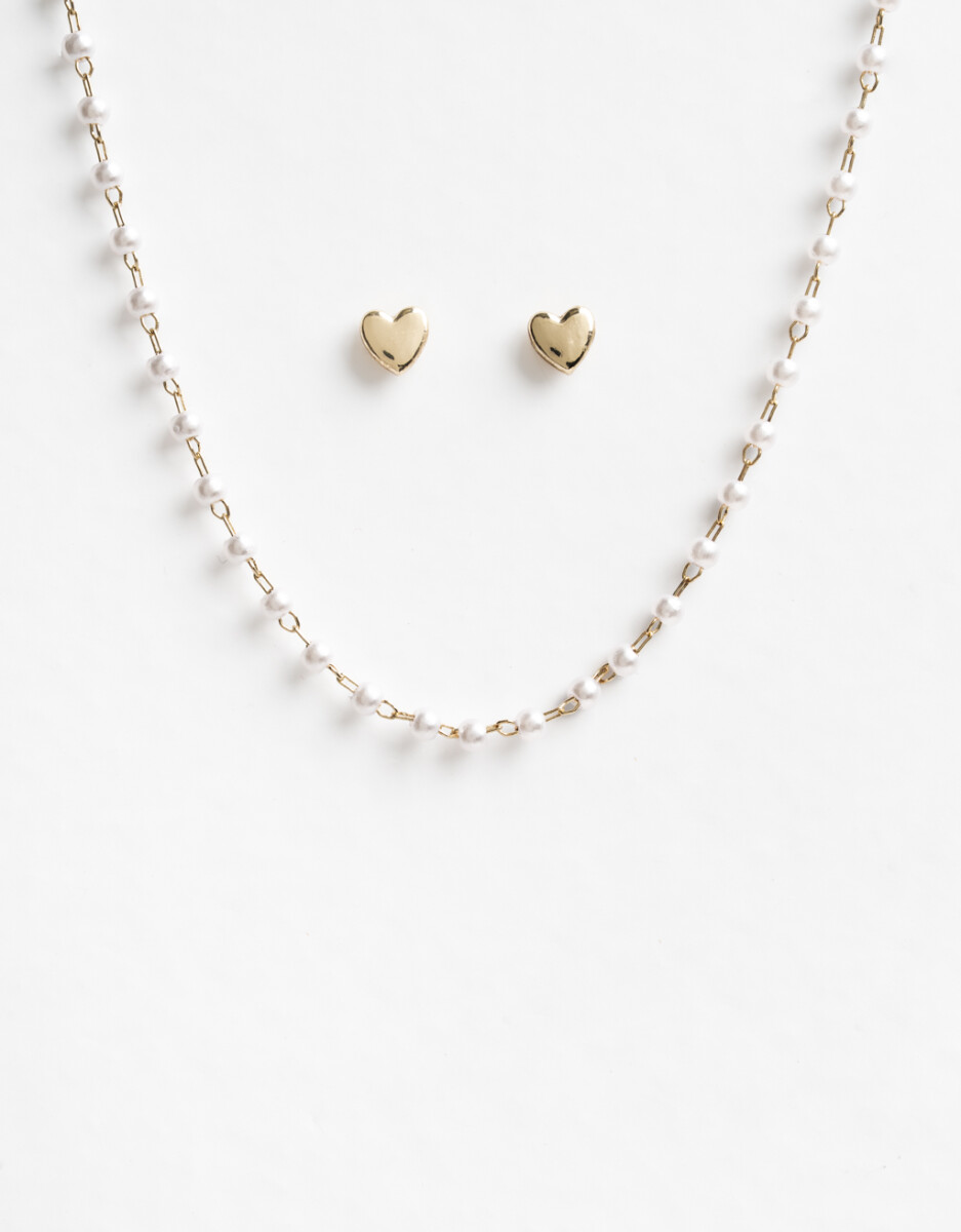 Set De Aros Corazón Y Collar Con Perlas 