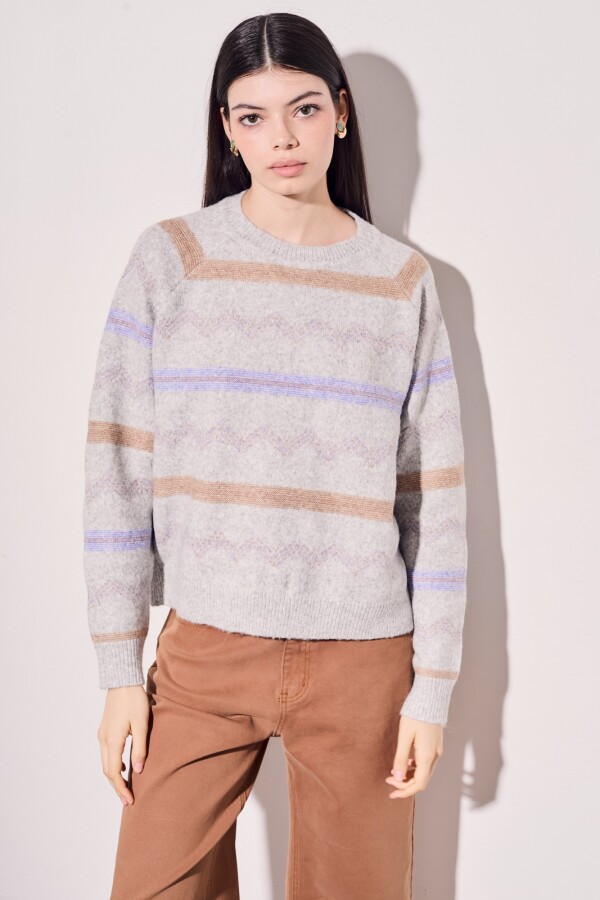 Sweater Intarsia Gris Melange