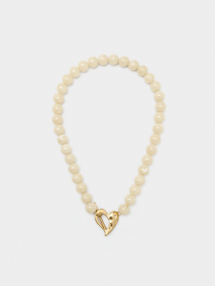 Collar Corto Con Cuentas Efecto Piedra beige