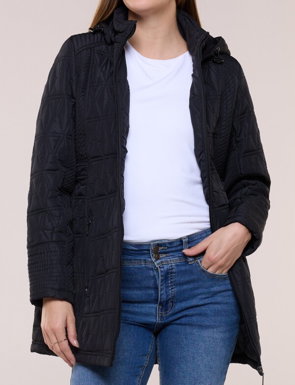 Campera Larga Capitoneada Con Capucha Desmontable NEGRO