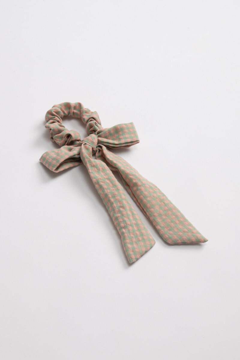 Scrunchie de tela con moña Verde Y Rosa