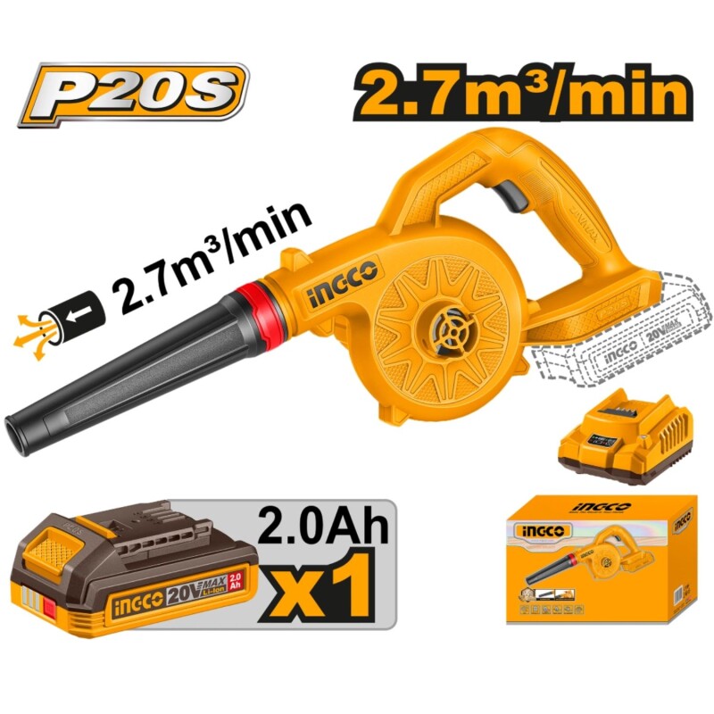 Sopladora a Batería Ingco P20S 20V + Batería + Cargador Sopladora a Batería Ingco P20S 20V + Batería + Cargador