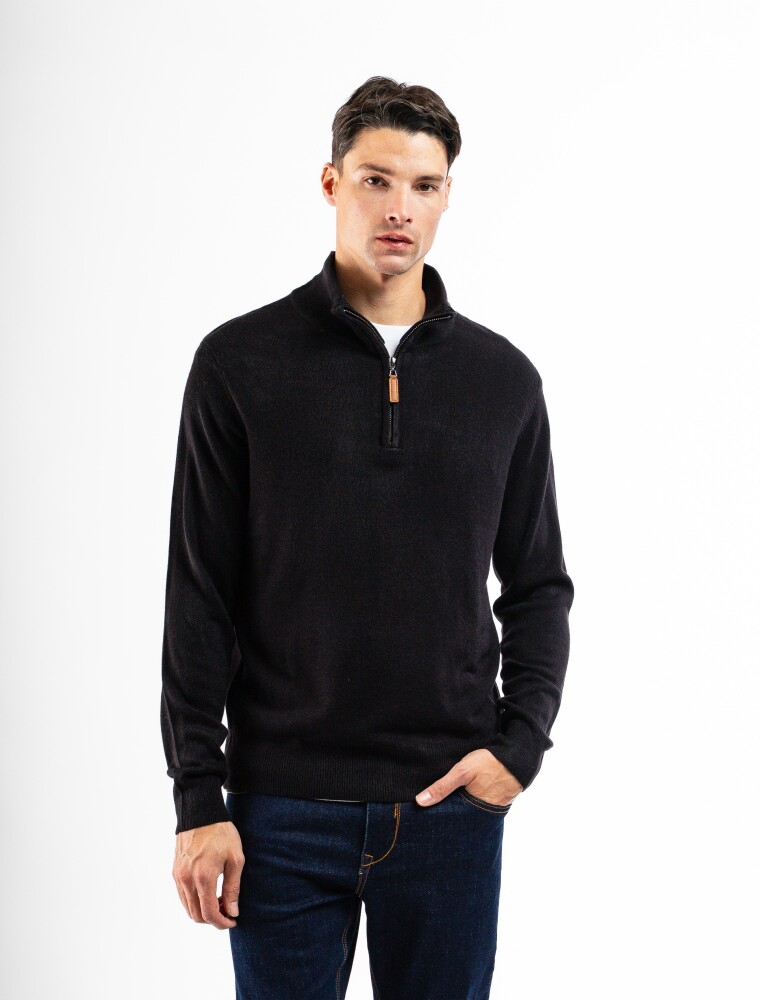 Buzo Cashmere Medio Cierre Negro