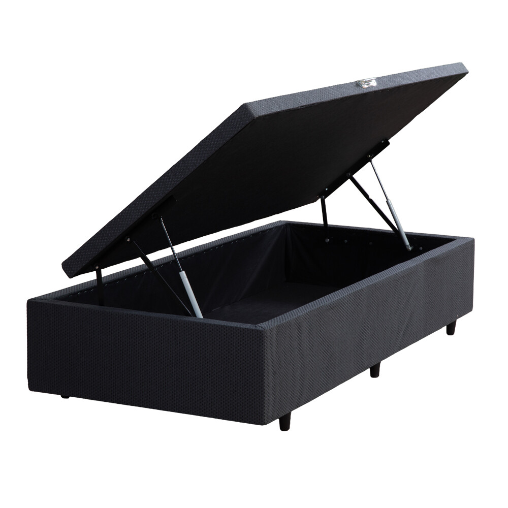 BOX BAÙL 1 PLAZAS BASE DE SOMMIER GUARDARROPA CAMA CON APERTURA LATERAL GRIS