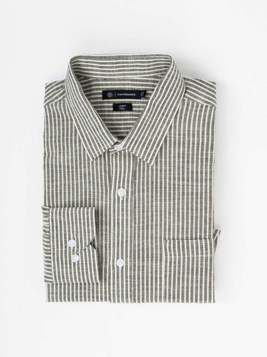 Camisa m/l efecto lino rayada - negro 