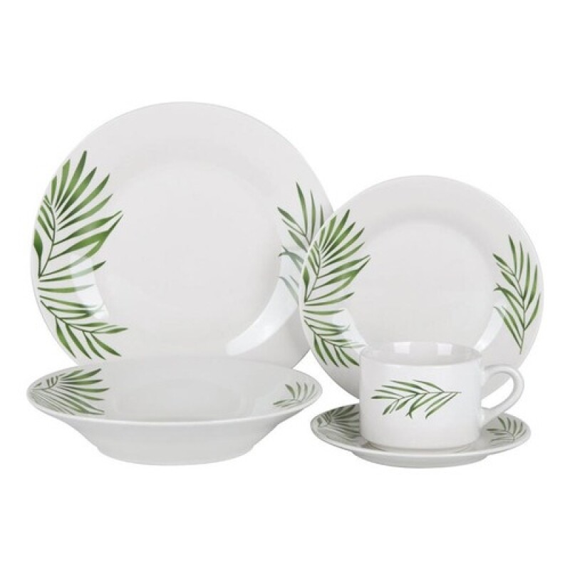 Juego de vajilla One Kitchen en porcelana x 20 piezas Hojas Verdes