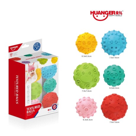 Set 6 Mini Pelotas Silicona Texturizada Blanda Bebé Huanger Multicolor