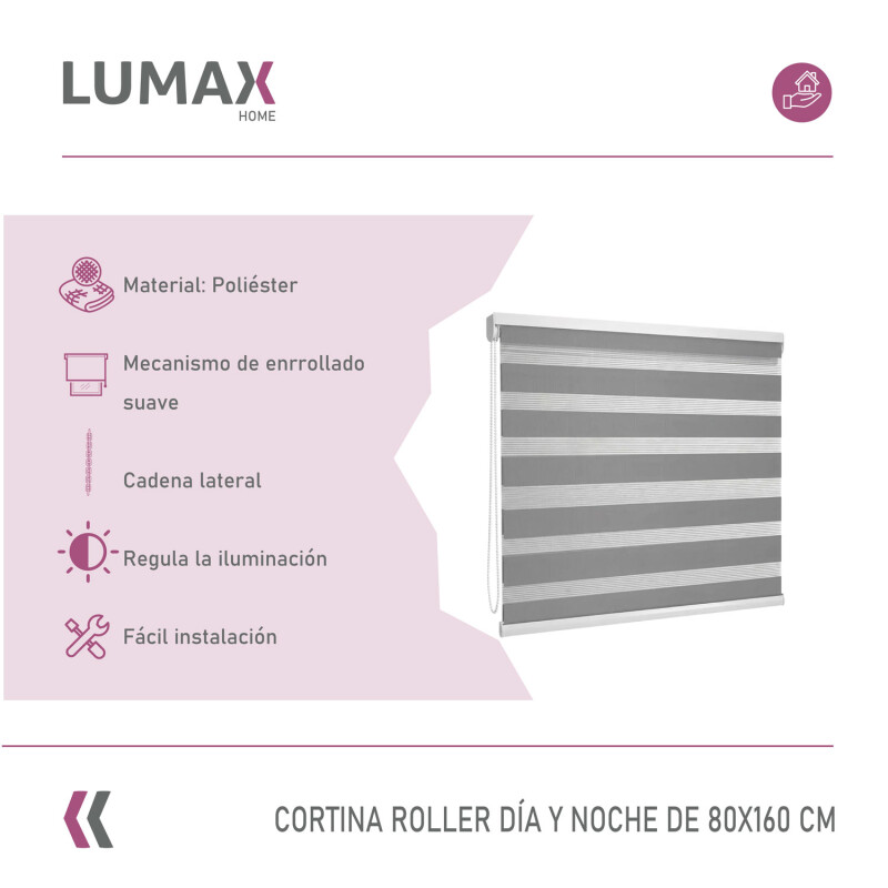 Cortina Roller Día Y Noche Lumax 0.8 X 1.6 M Gran Calidad Gris