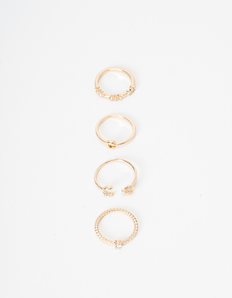 Sets Anillos Metal Set De Anillos Con Strass - Dorado