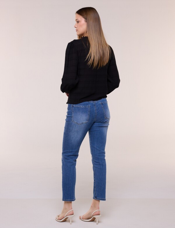 Blusa Smocked Esc V NEGRO