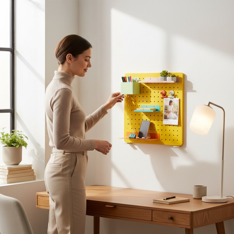 Caja cuadrada pequeña para panel perforado pegboard metálico Verde