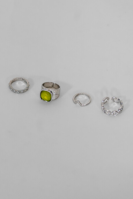 Anillo Set Green, 4un. Plateado