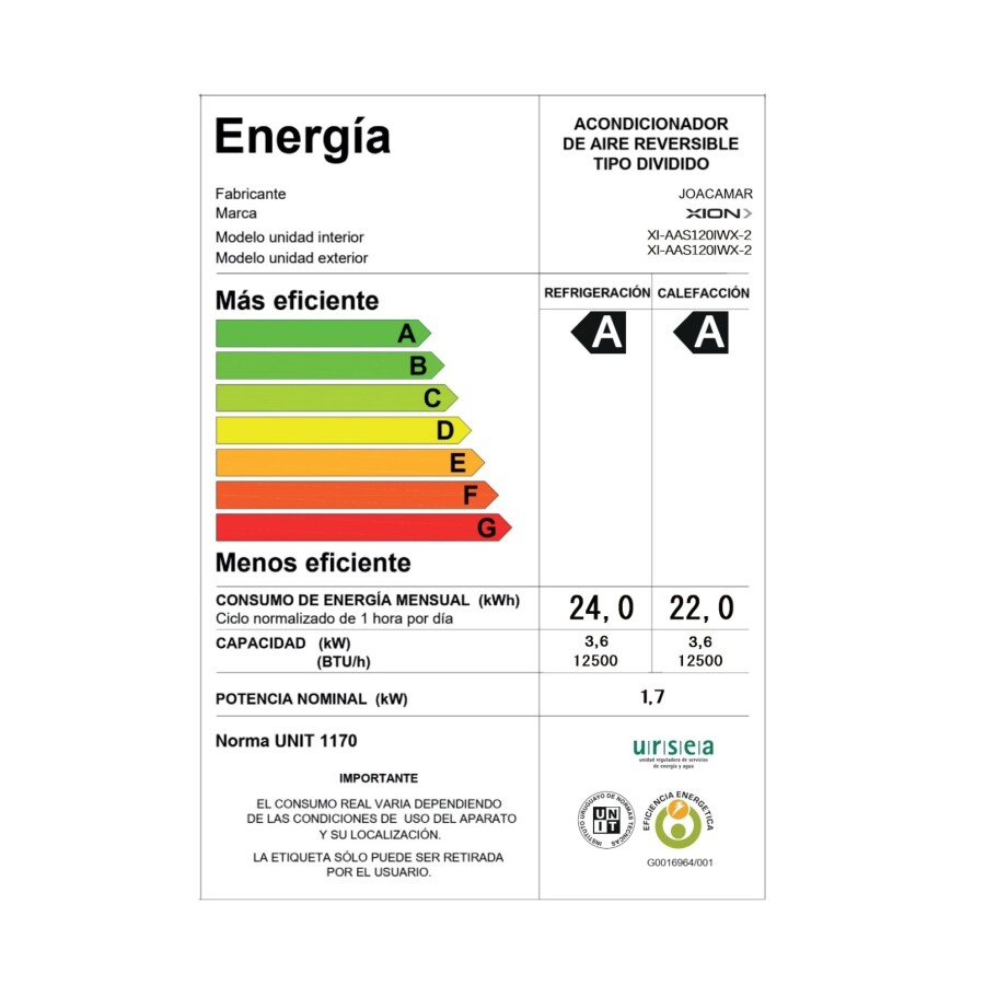 Aire acondicionado gris inverter con WIFI 12000 btu XION XI-AAS120IWX-2 Aire acondicionado gris inverter con WIFI 12000 btu XION XI-AAS120IWX-2