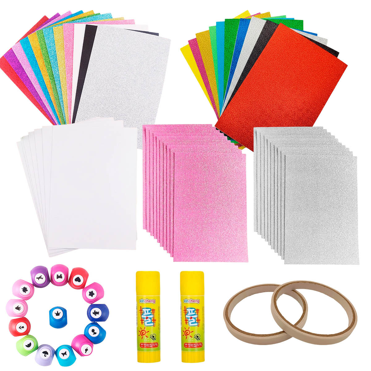 Set X96 Cartulinas A4 Goma Eva Glitter Perforadoras 