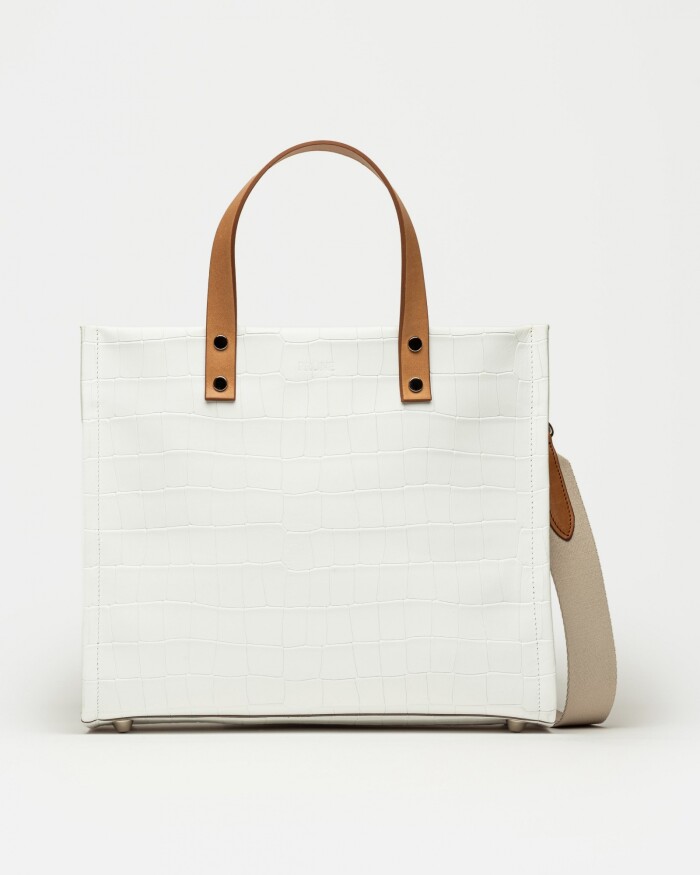 Cartera de mano Capri en cuero grabado croco Blanco