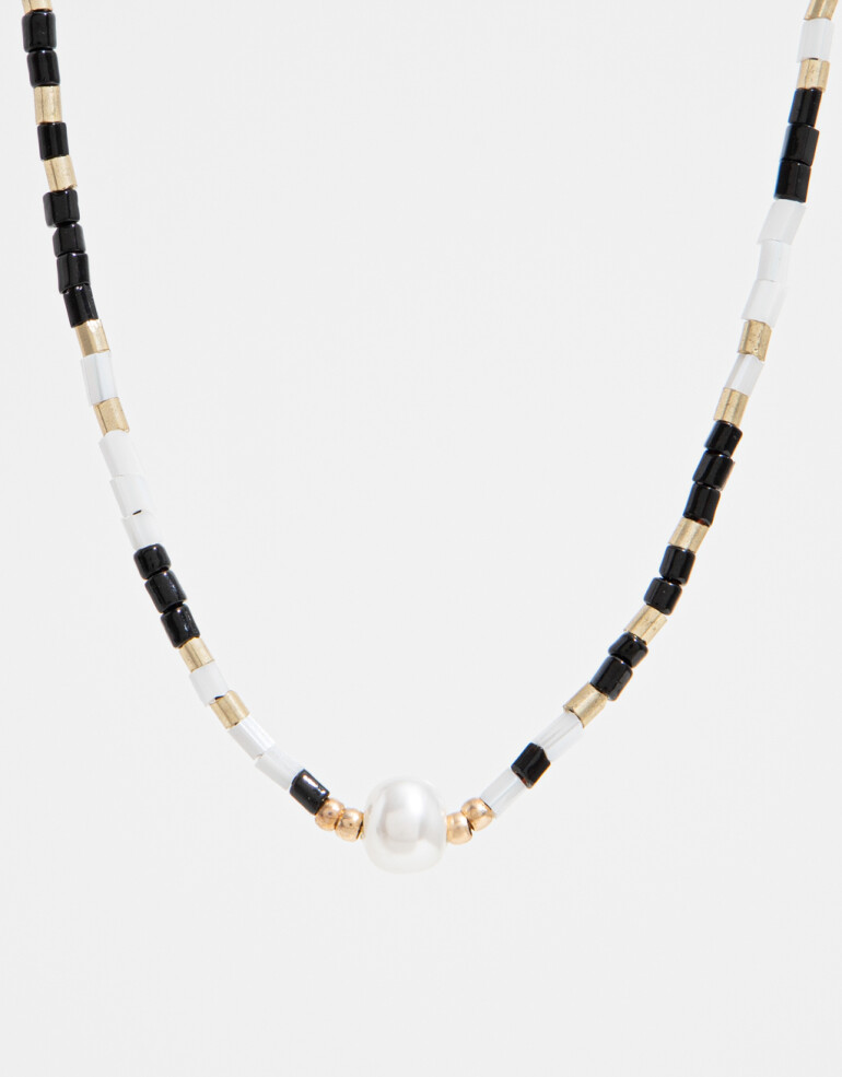 Collares Cortos Canutillos Collar Con Beads - Combinacion Multicolor