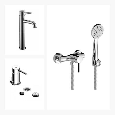 Juego De Griferia, Incluye Ducha Exterior, Bidet Y Lavatorio Alto, Cromo, Fv Linea Lilo 000