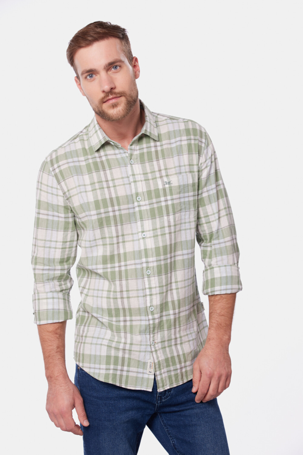 CAMISA DE LINO A CUADROS Verde