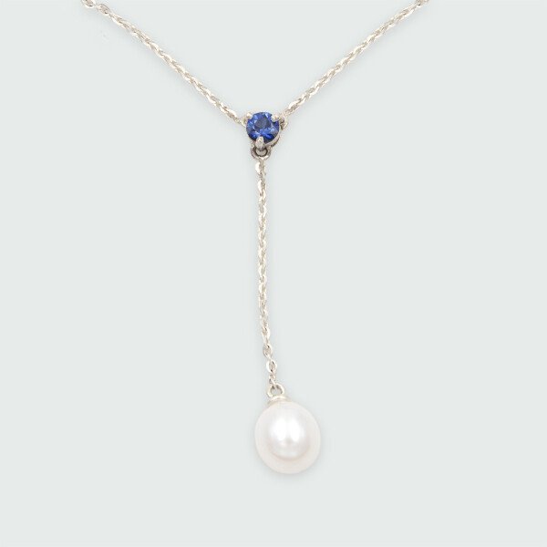 Collar MOON Gota de cielo en plata 925 con zafiro y perla Collar MOON Gota de cielo en plata 925 con zafiro y perla