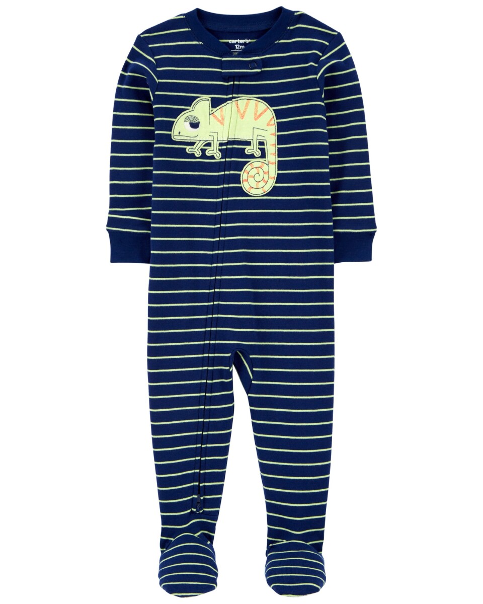 Pijama una pieza de algodón, con pie, estampa iguana 