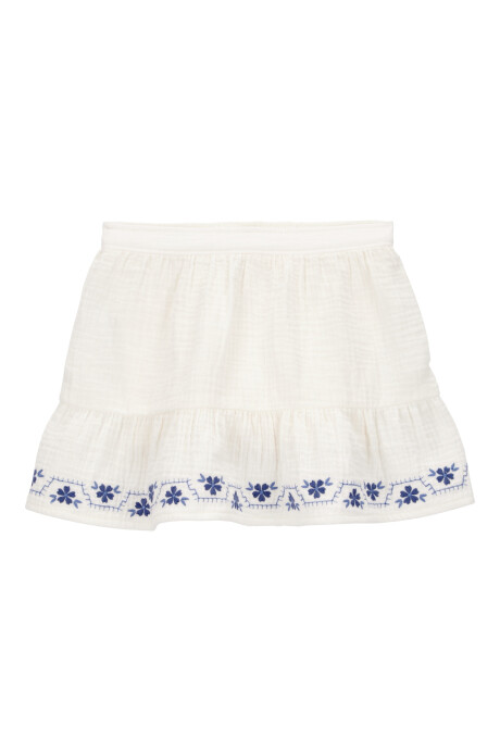 Pollera short de gasa, con bordado floral Pollera short de gasa, con bordado floral