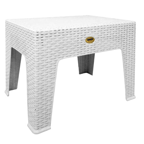Mesa Ratona Auxiliar Jardín Patio Rattan Exterior UV Blanco