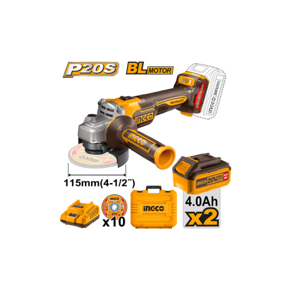 Amoladora angular 4.1/2" con 2 baterías de 20V ING0012