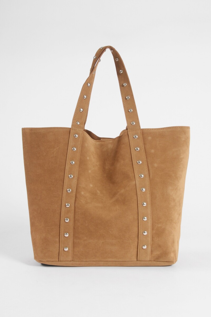 Shopper suede con tachas marrón